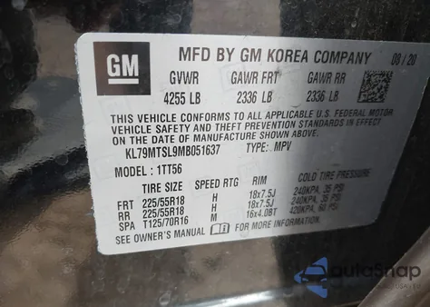 2021 Chevrolet Trailblazer Fwd Rs z USA, uszkodzony, nr VIN KL79MTSL9MB051637